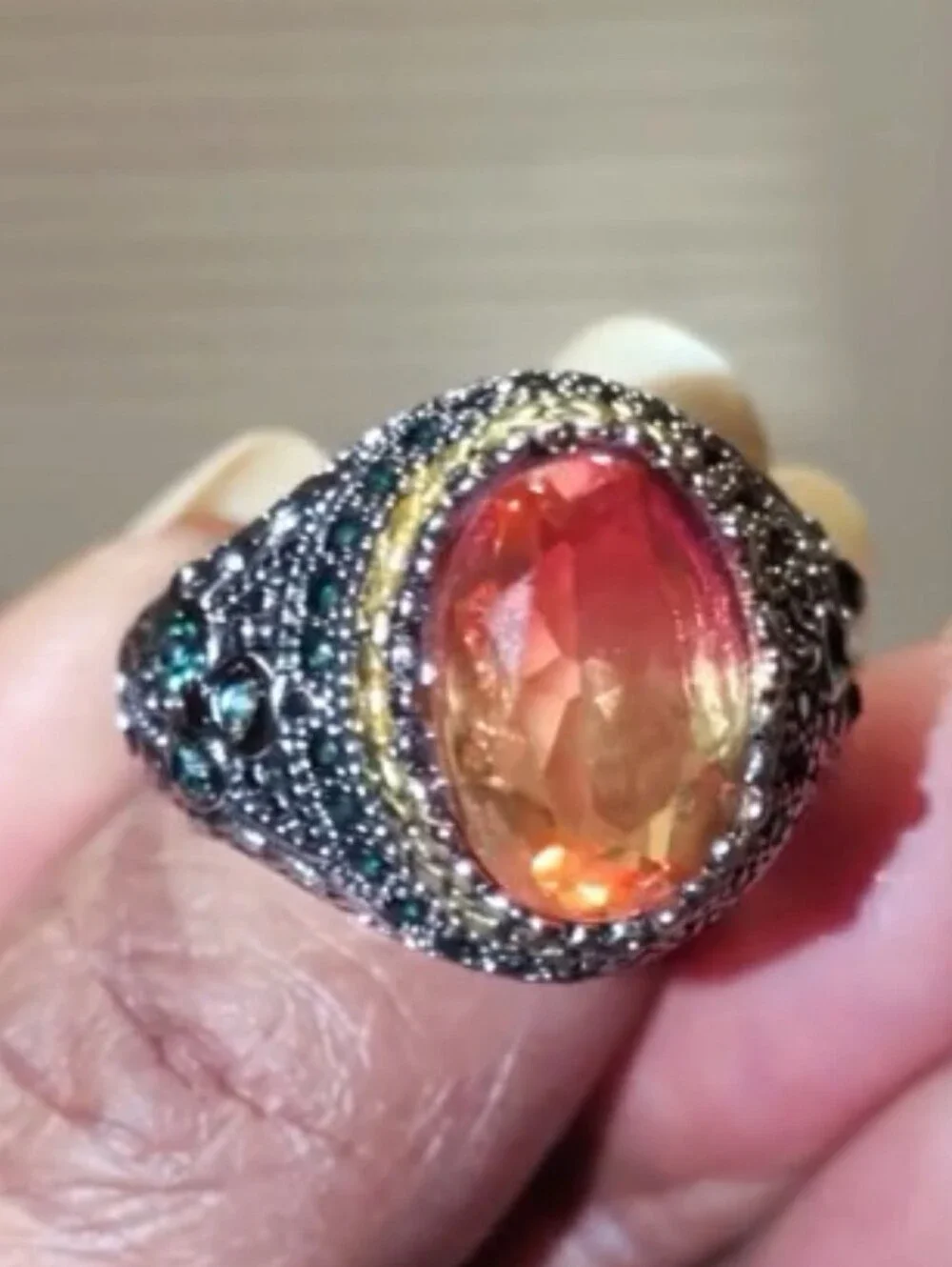 Retro Domineering Mystic Topaz Gemstone Statement Ring For Men Sz 11